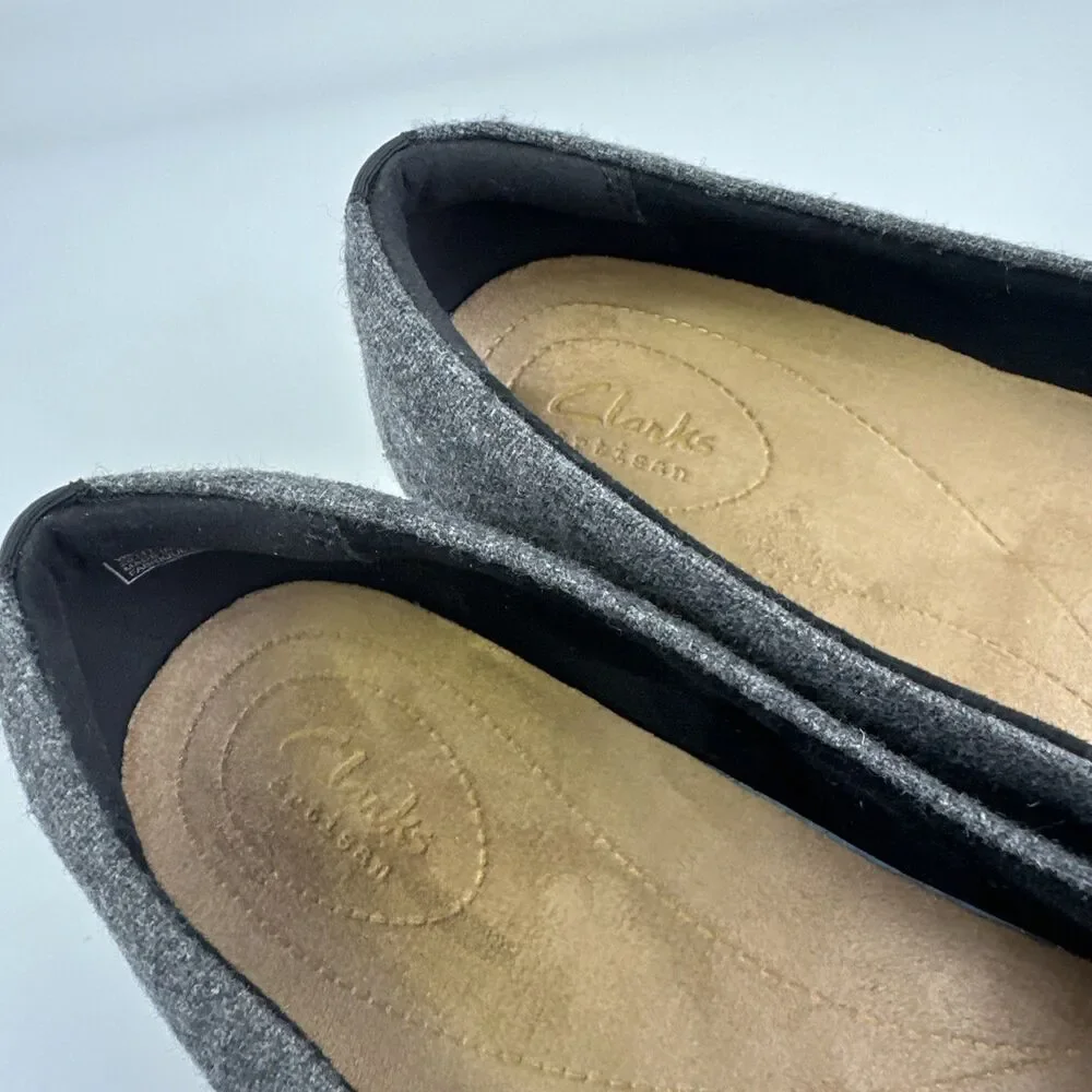 Clarks Artisan Keesha Rosa Pump Gray Fabric Black Patent Leather Toe Women 9.5EW
